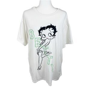 Betty Boop Shirt Women XXL (19) White Short Sleeve Embroidered Cartoon Casual